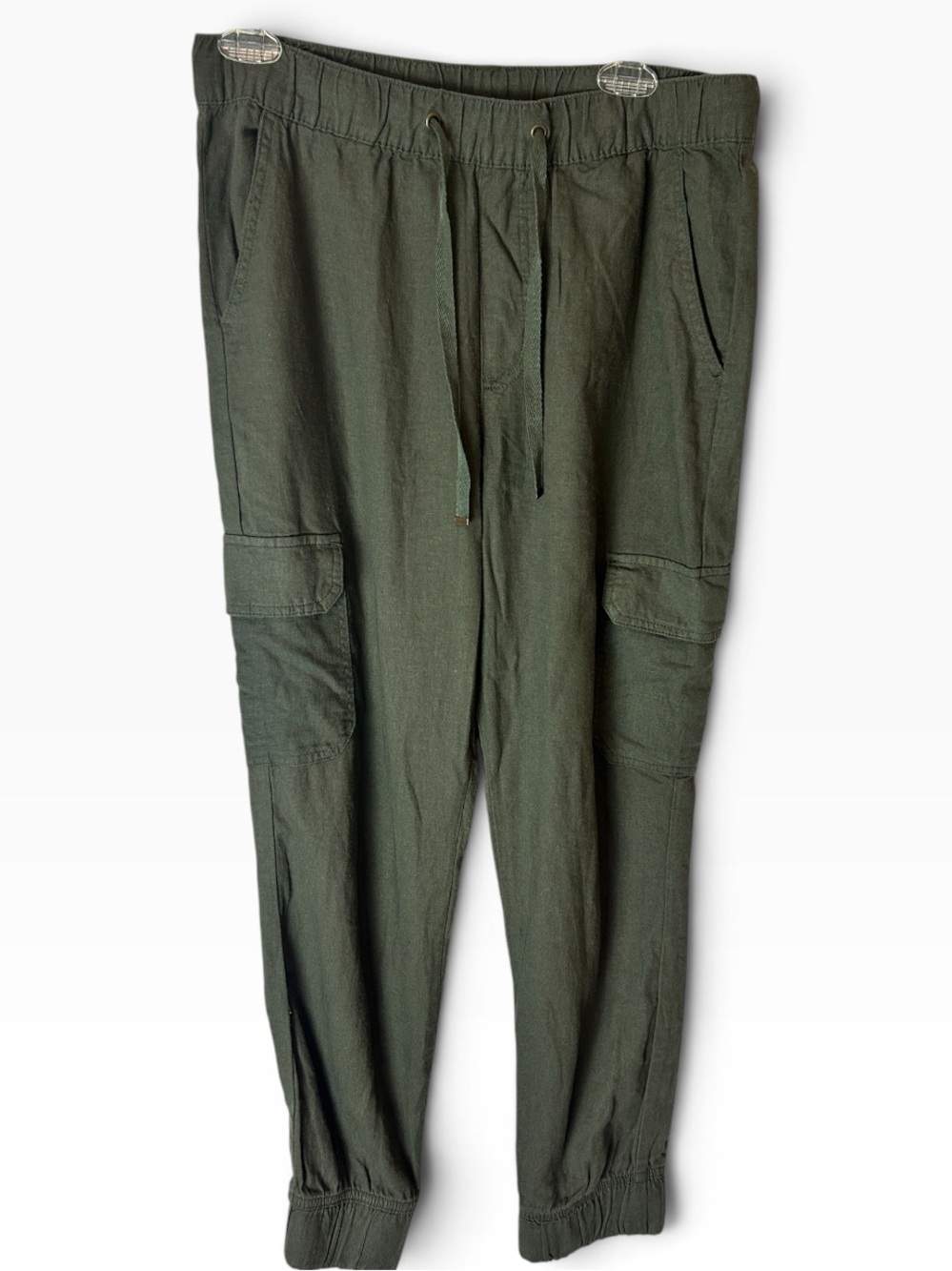 St. John’s Bay Olive Green Linen Blend Cargo Jogger Pants Medium Drawstring